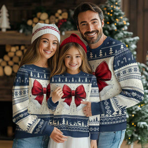 Red Coquette Bow Santa Xmas Vibe Ugly Christmas Sweater TS02 Navy Print Your Wear