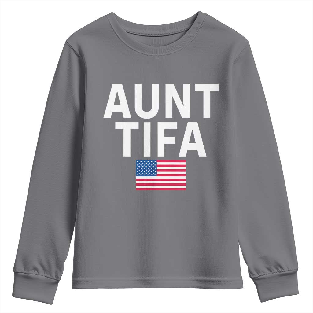 Aunt Tifa Youth Sweatshirt Funny Political Sarcasm Patriotic American Flag TS02 Charcoal Print Your Wear
