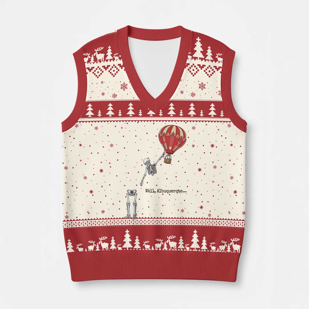 Well Albuquerque Hot Air Balloon Skeleton Meme V-Neck Knit Sweater Vest Funny New Mexico Festival Travel Joke