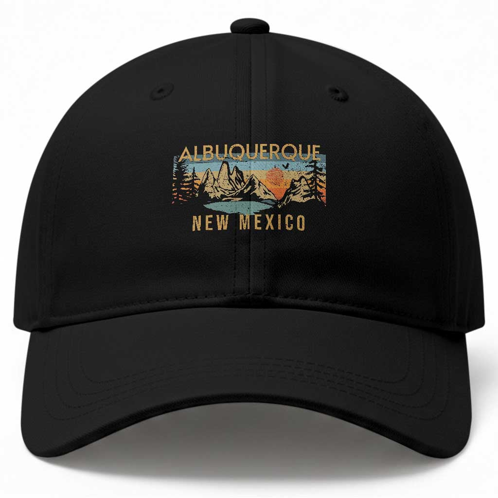 Vintage Albuquerque New Mexico Baseball Cap Retro Mountain Landscape Sunset Graphic