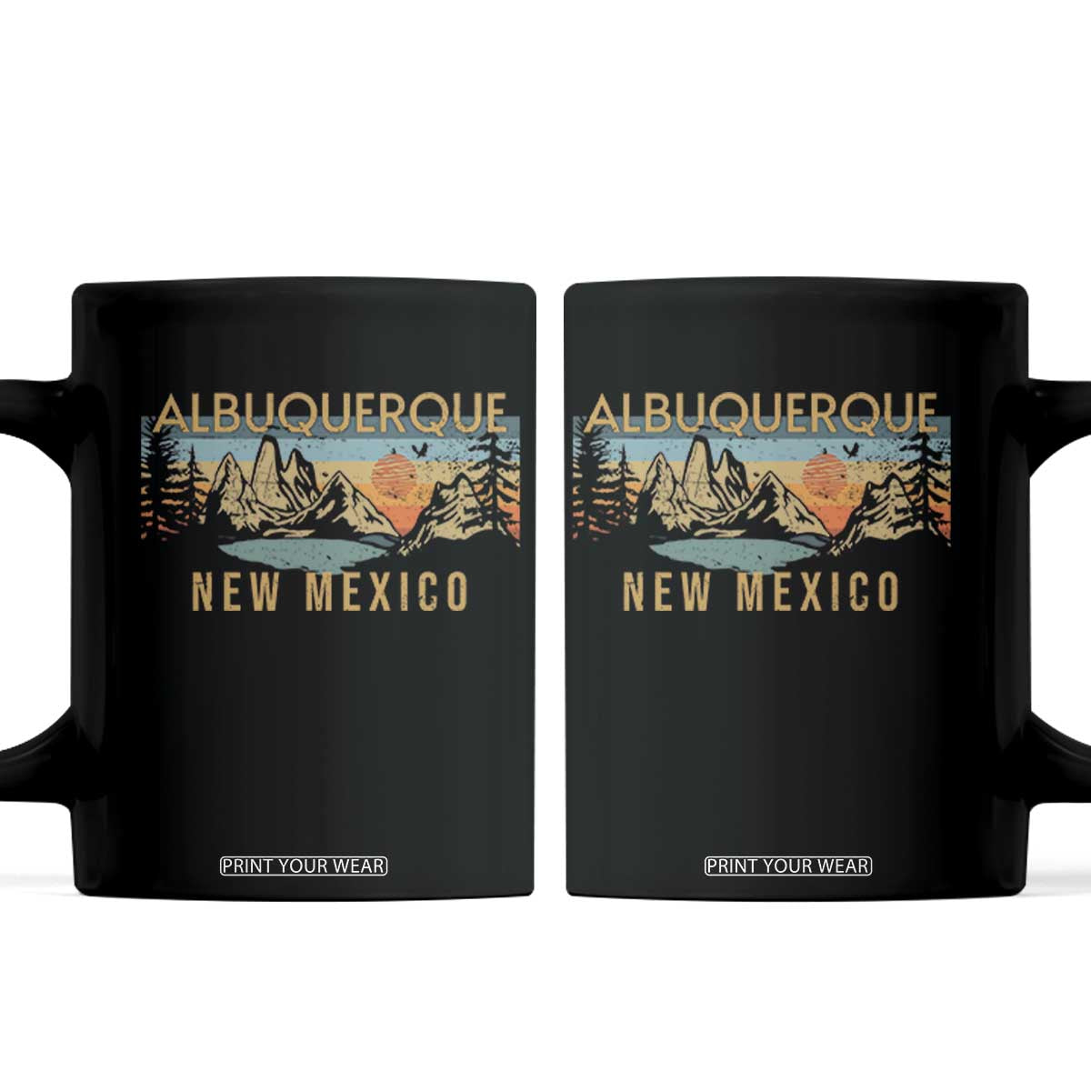 Vintage Albuquerque New Mexico Coffee Mug Retro Mountain Landscape Sunset Graphic