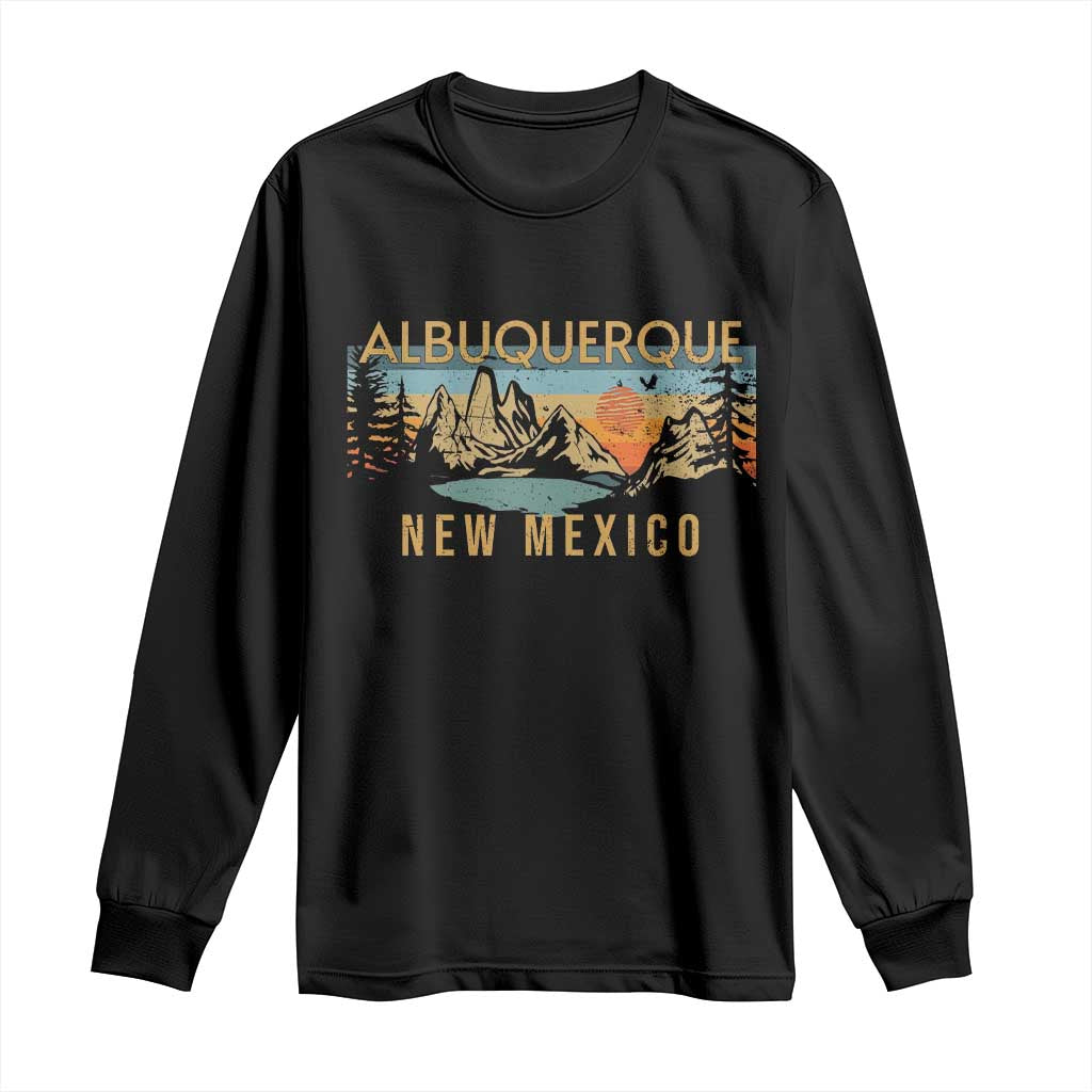 Vintage Albuquerque New Mexico Long Sleeve Shirt Retro Mountain Landscape Sunset Graphic