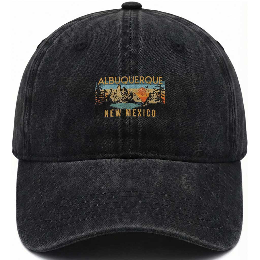 Vintage Albuquerque New Mexico Washed Cotton Baseball Cap Retro Mountain Landscape Sunset Graphic