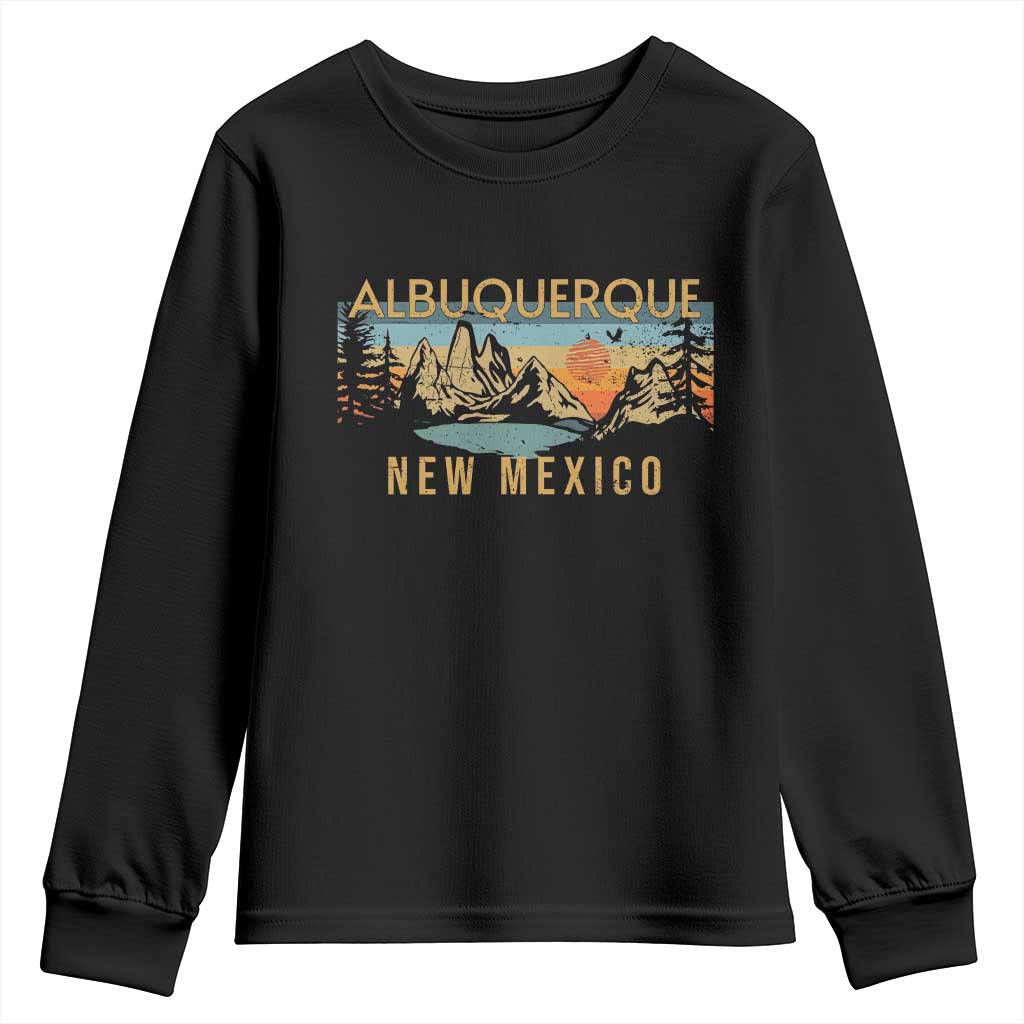 Vintage Albuquerque New Mexico Youth Sweatshirt Retro Mountain Landscape Sunset Graphic