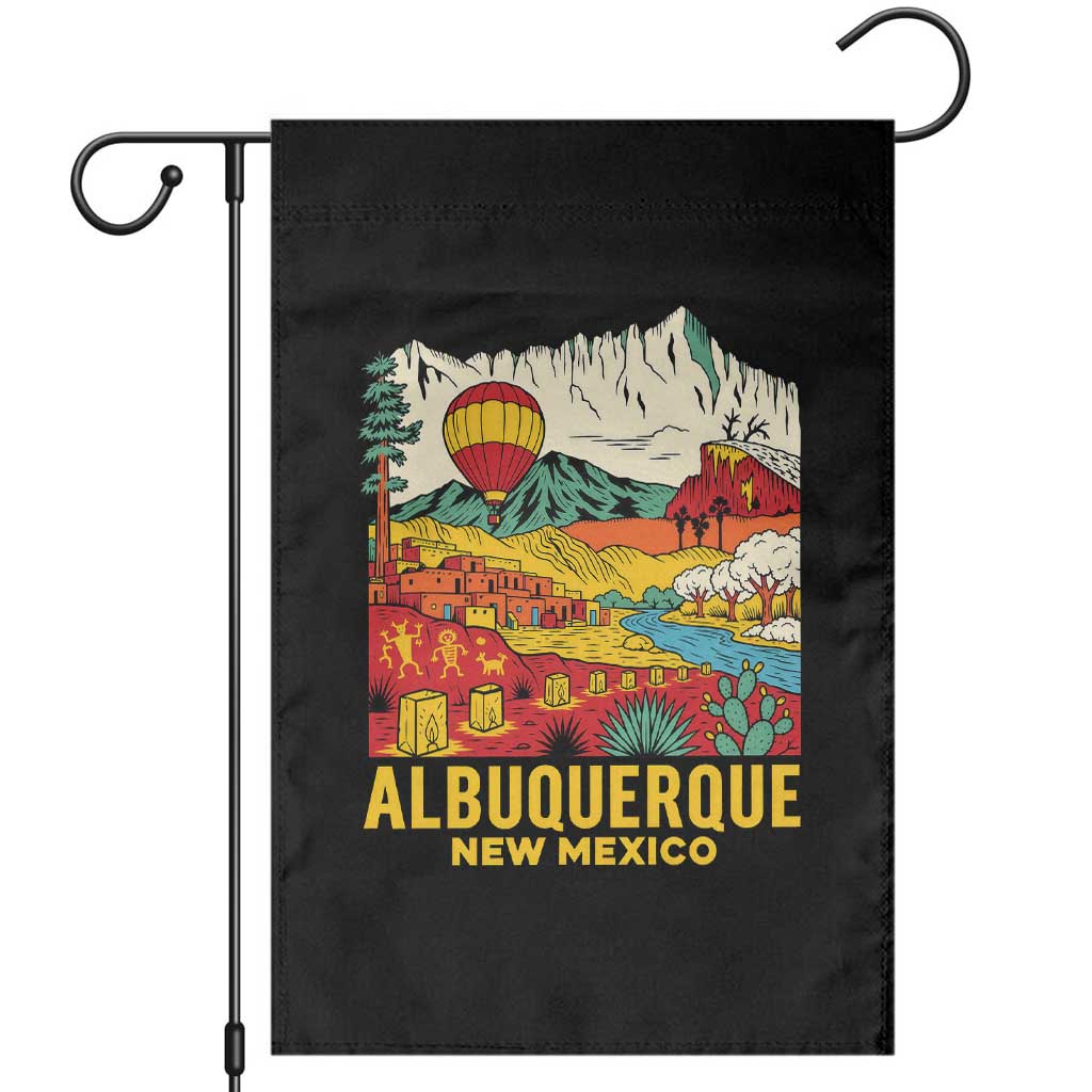 Vintage Albuquerque New Mexico Garden Flag Southwestern Pueblo Landscape Hot Air Balloon