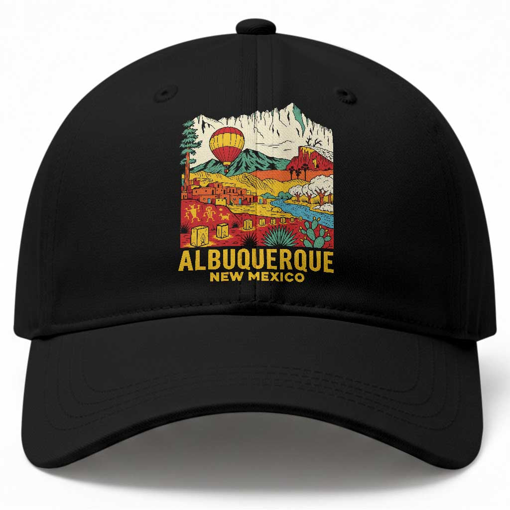 Vintage Albuquerque New Mexico Baseball Cap Southwestern Pueblo Landscape Hot Air Balloon