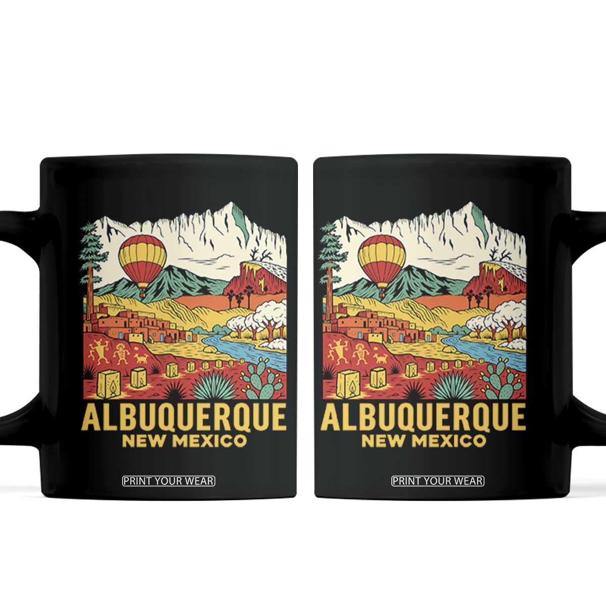 Vintage Albuquerque New Mexico Coffee Mug Southwestern Pueblo Landscape Hot Air Balloon