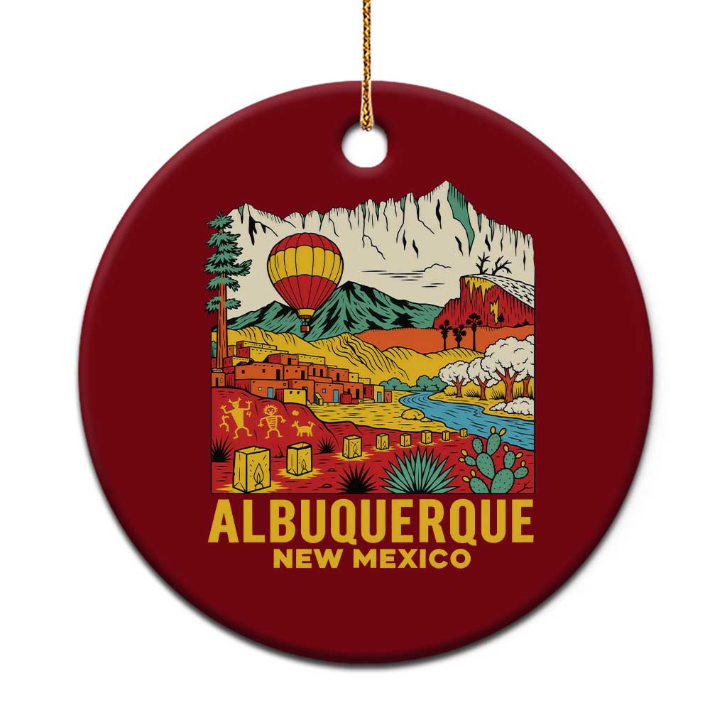 Vintage Albuquerque New Mexico Ceramic Ornament Southwestern Pueblo Landscape Hot Air Balloon