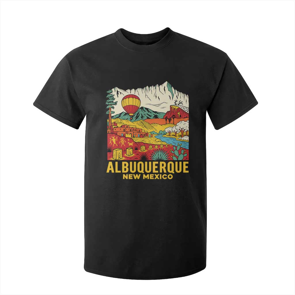 Vintage Albuquerque New Mexico T Shirt For Kid Southwestern Pueblo Landscape Hot Air Balloon
