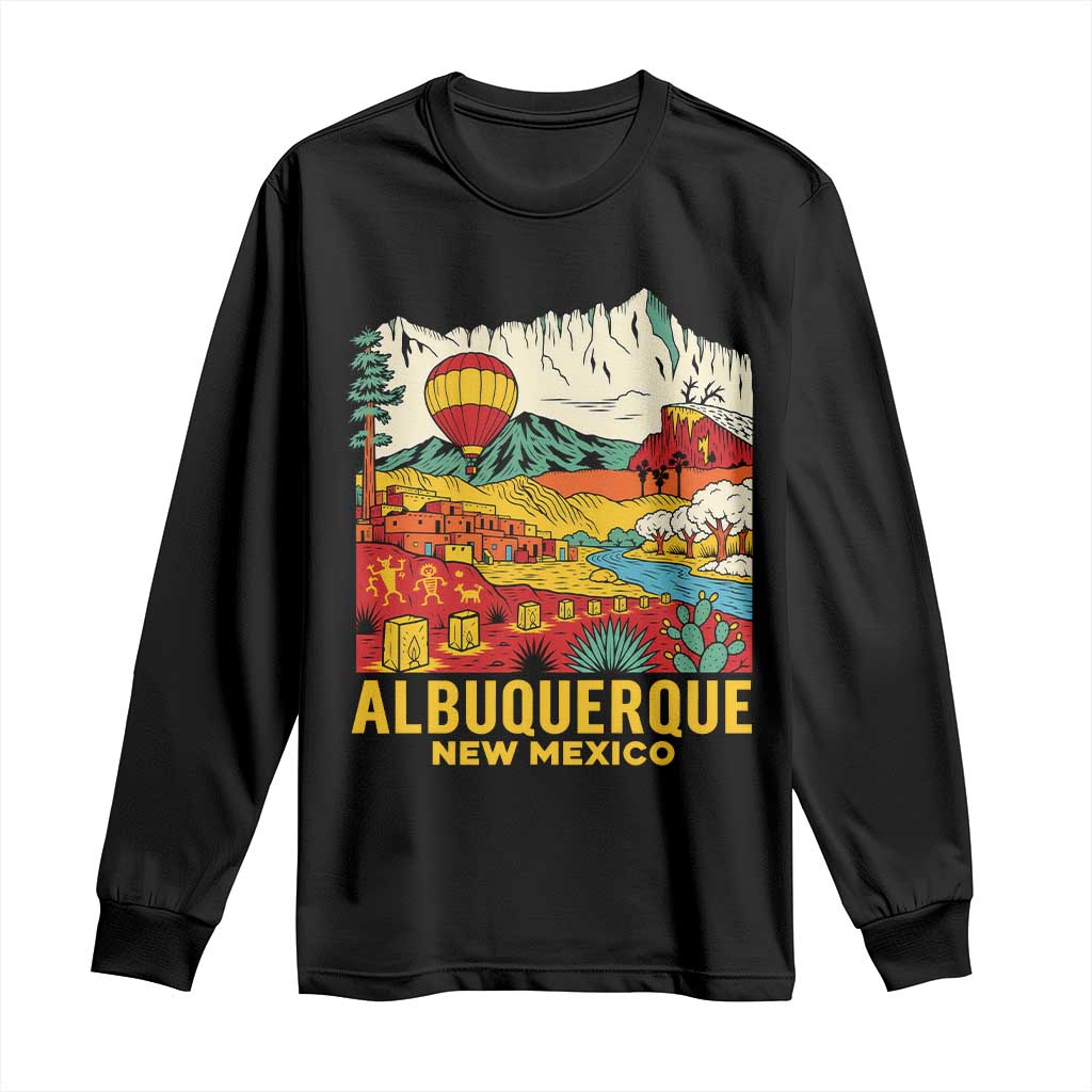 Vintage Albuquerque New Mexico Long Sleeve Shirt Southwestern Pueblo Landscape Hot Air Balloon