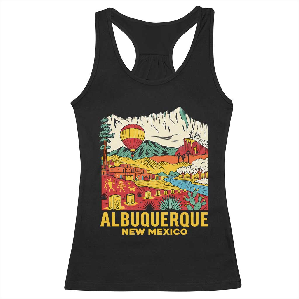 Vintage Albuquerque New Mexico Racerback Tank Top Southwestern Pueblo Landscape Hot Air Balloon