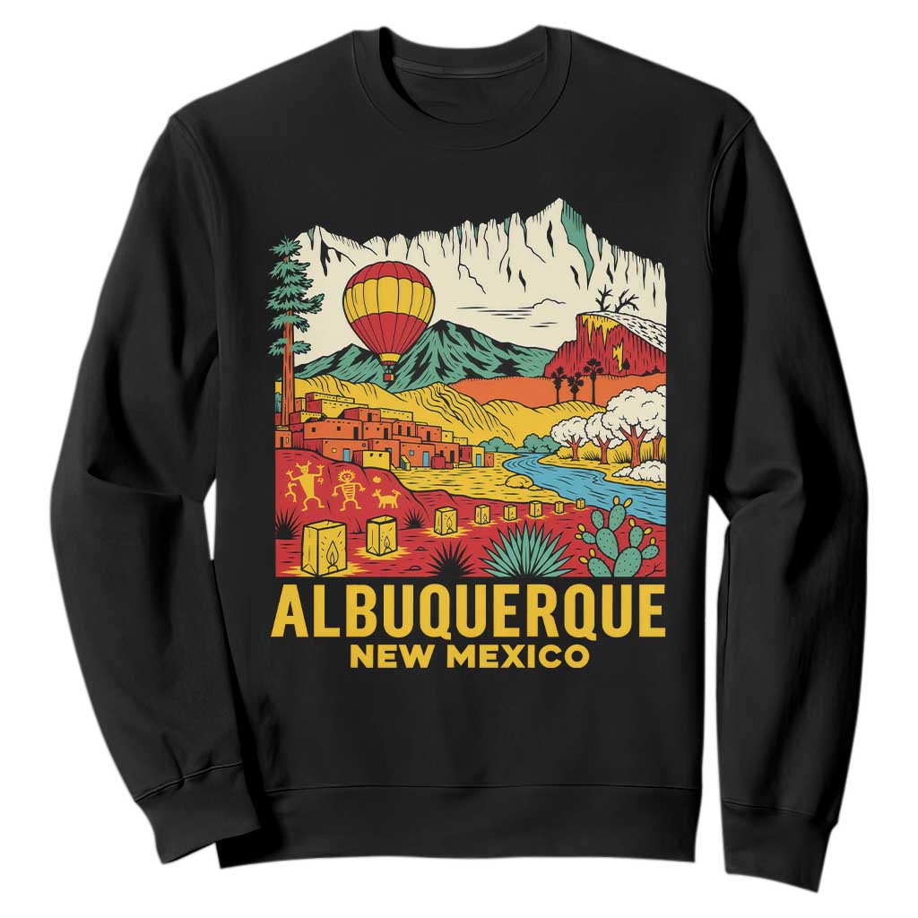 Vintage Albuquerque New Mexico Sweatshirt Southwestern Pueblo Landscape Hot Air Balloon
