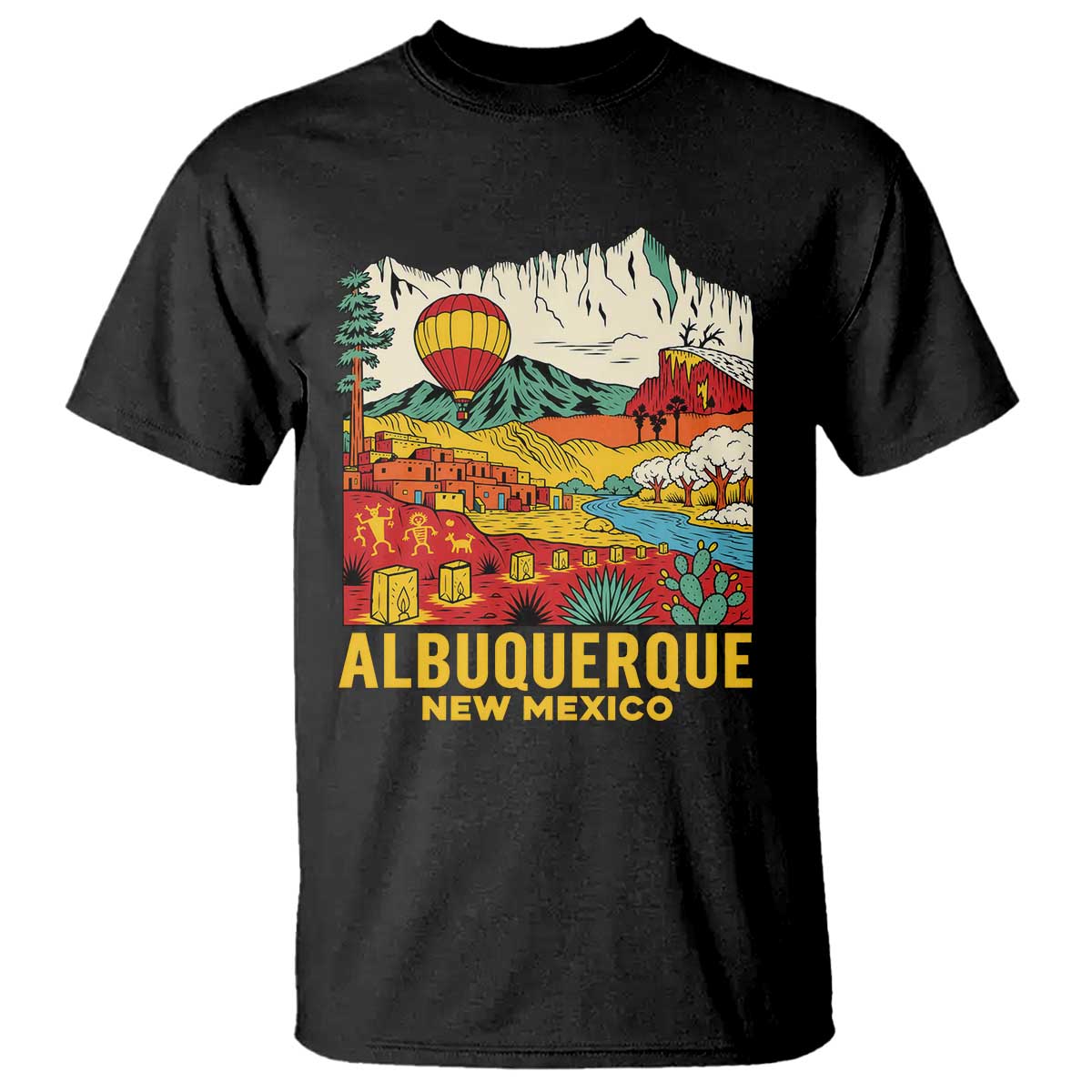 Vintage Albuquerque New Mexico T Shirt Southwestern Pueblo Landscape Hot Air Balloon
