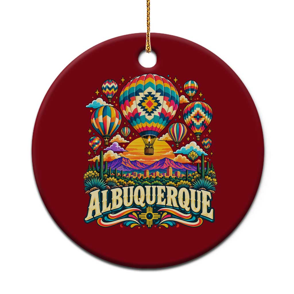 Colorful Albuquerque Hot Air Balloon Festival Graphic Ceramic Ornament Southwestern Sunset Skyline Art