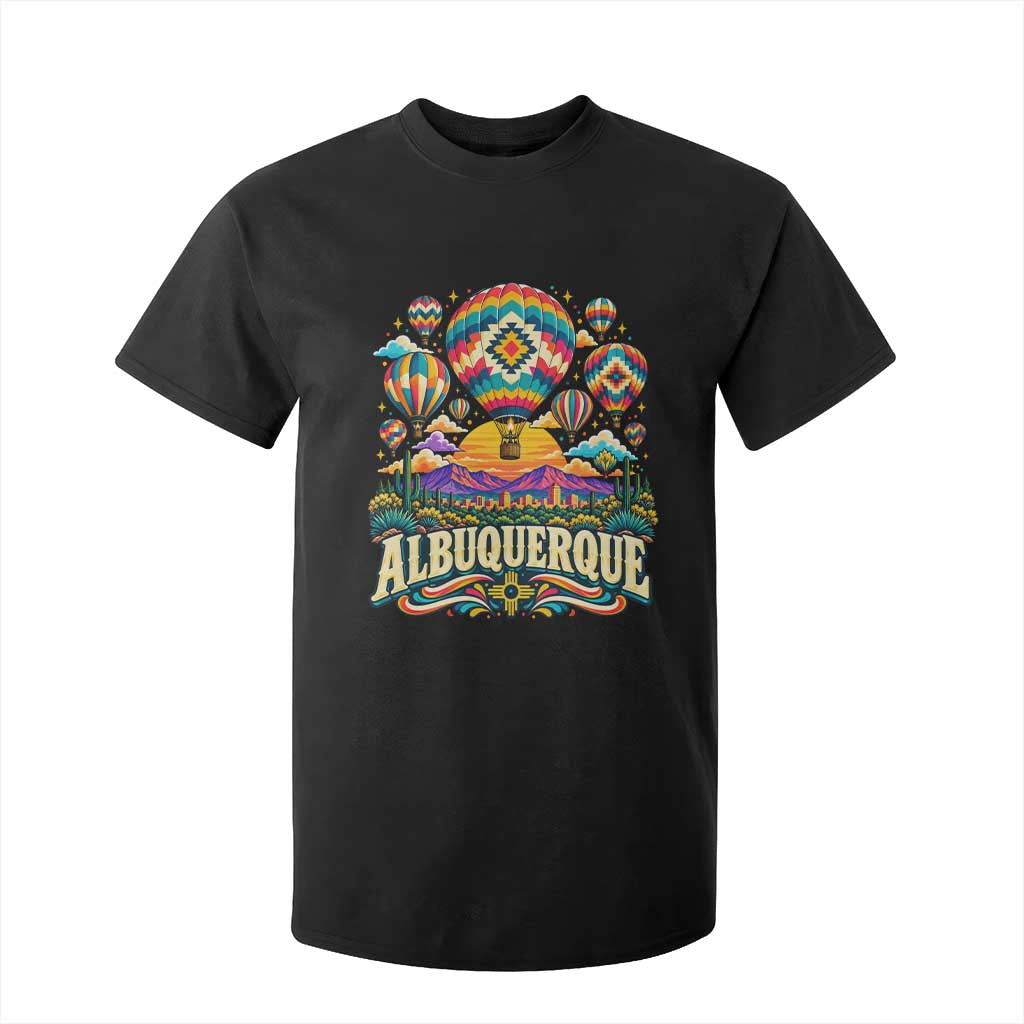 Colorful Albuquerque Hot Air Balloon Festival Graphic T Shirt For Kid Southwestern Sunset Skyline Art