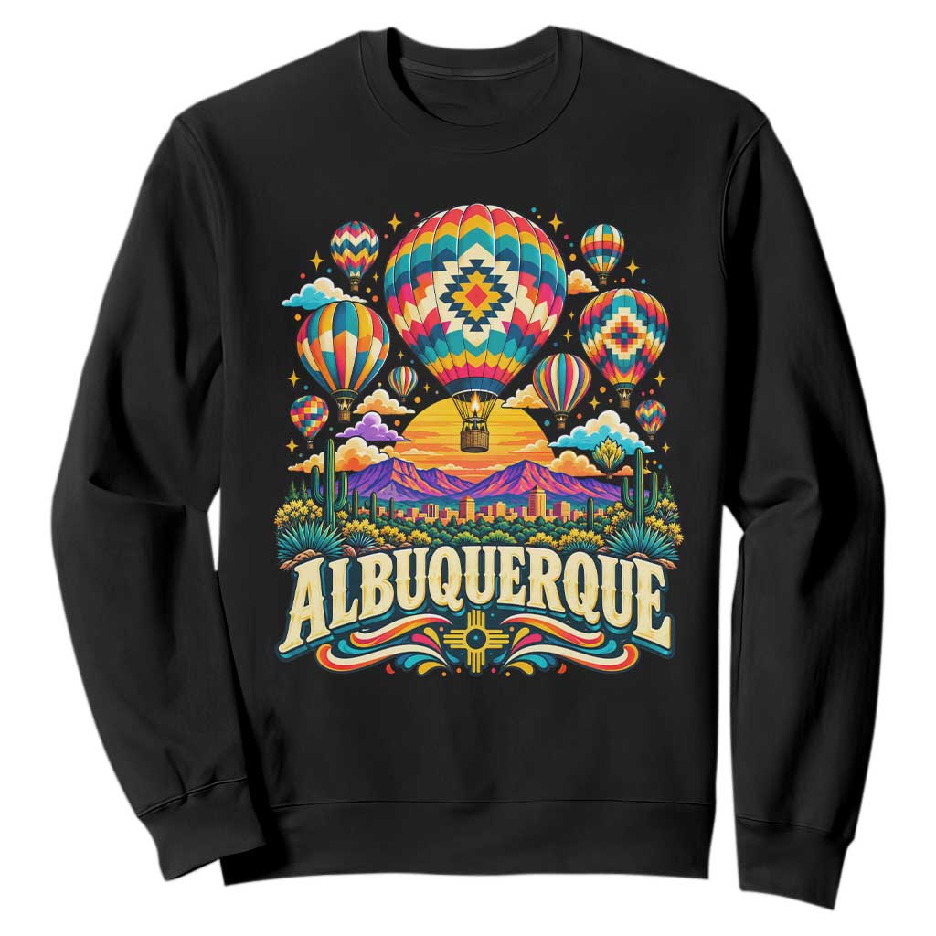 Colorful Albuquerque Hot Air Balloon Festival Graphic Sweatshirt Southwestern Sunset Skyline Art