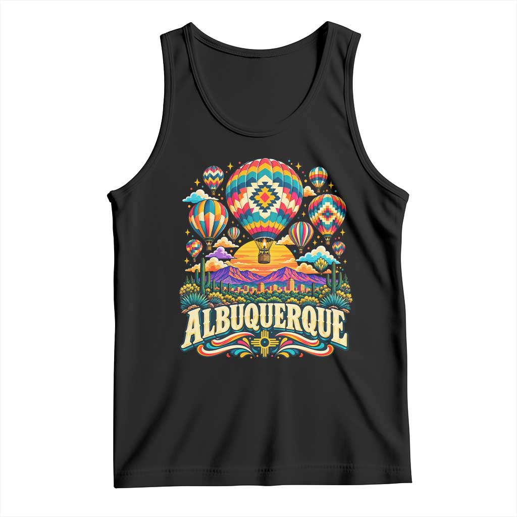Colorful Albuquerque Hot Air Balloon Festival Graphic Tank Top Southwestern Sunset Skyline Art