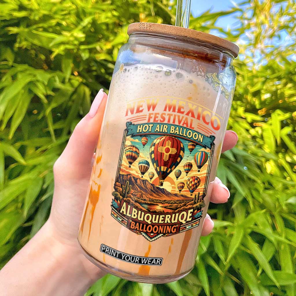 Albuquerque New Mexico Hot Air Balloon Festival Glass Can Southwestern Desert Sunset Ballooning Graphic