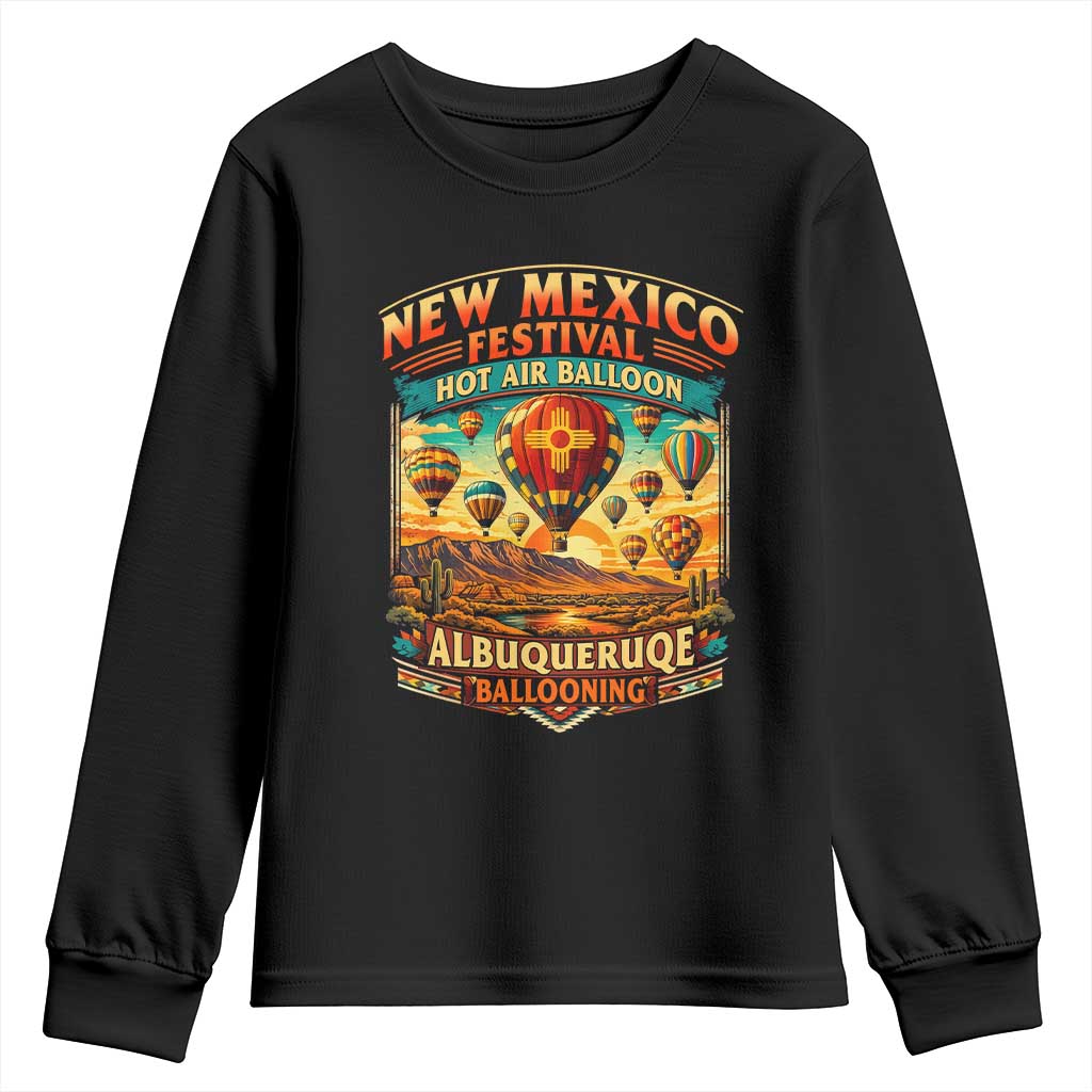 Albuquerque New Mexico Hot Air Balloon Festival Youth Sweatshirt Southwestern Desert Sunset Ballooning Graphic