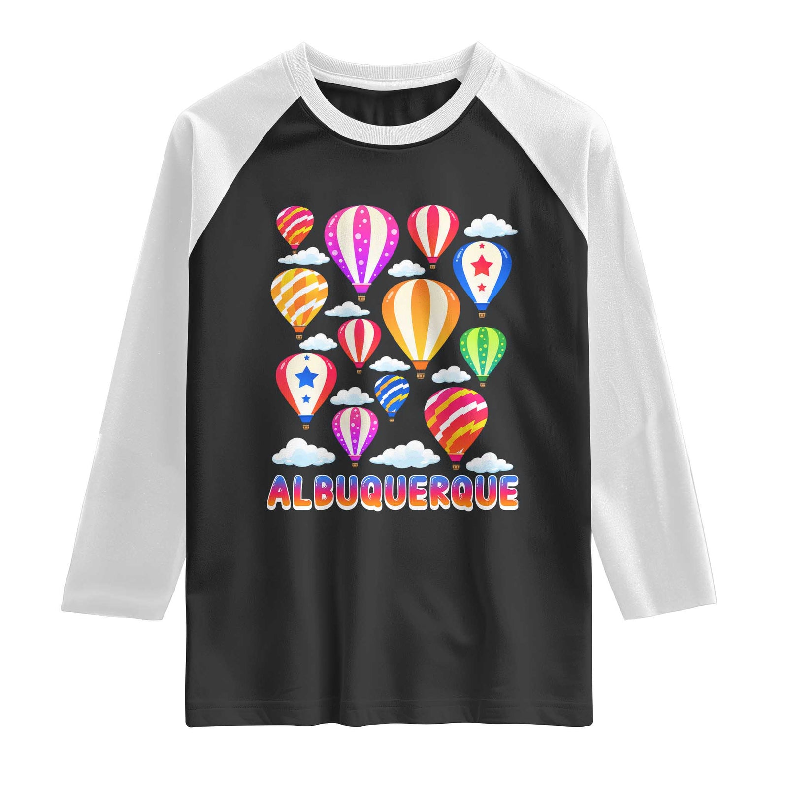 Cute Colorful Hot Air Balloon Albuquerque Graphic Raglan Shirt New Mexico Travel Souvenir