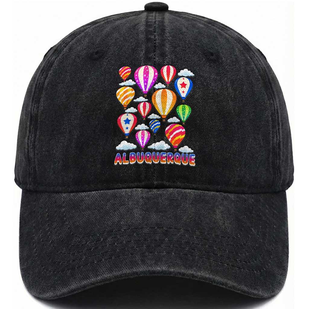 Cute Colorful Hot Air Balloon Albuquerque Graphic Washed Cotton Baseball Cap New Mexico Travel Souvenir