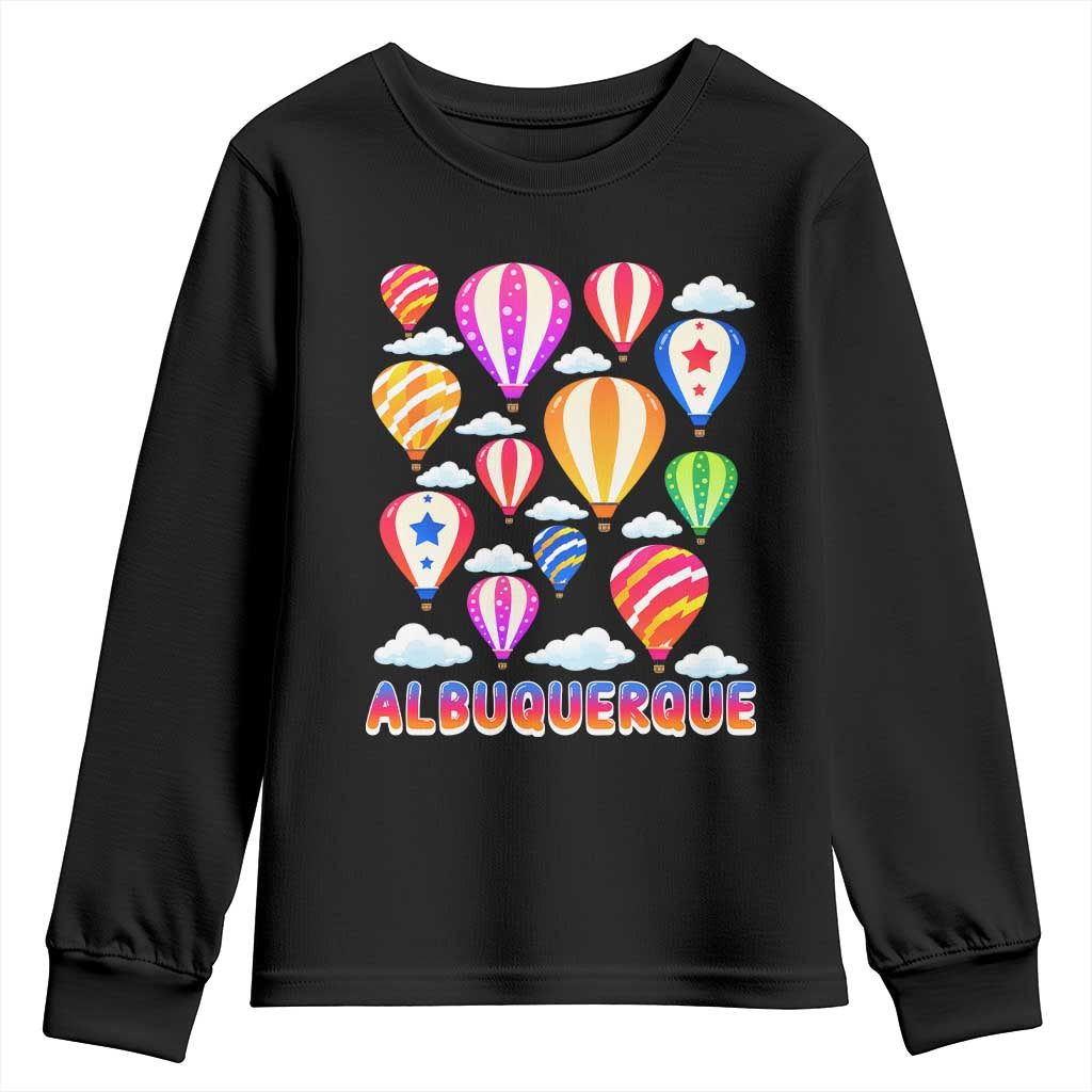 Cute Colorful Hot Air Balloon Albuquerque Graphic Youth Sweatshirt New Mexico Travel Souvenir