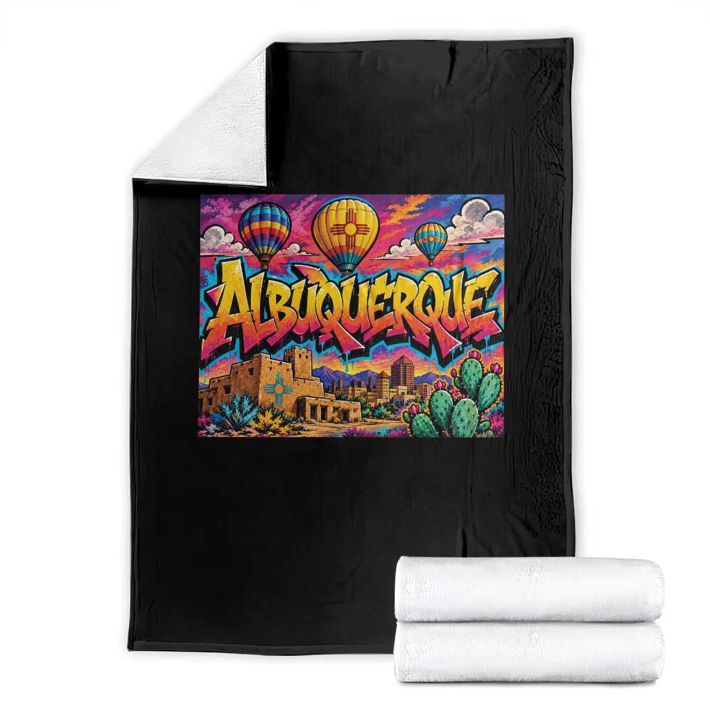 Albuquerque Hot Air Balloon Graffiti Street Art Throw Blanket New Mexico Festival Travel Pueblo City Skyline