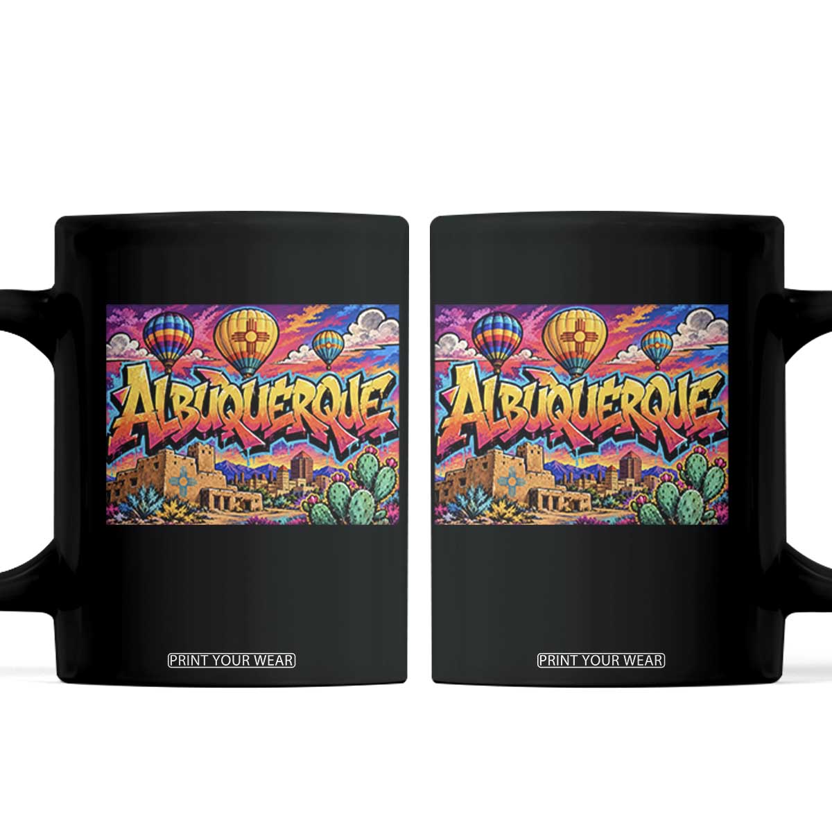Albuquerque Hot Air Balloon Graffiti Street Art Coffee Mug New Mexico Festival Travel Pueblo City Skyline