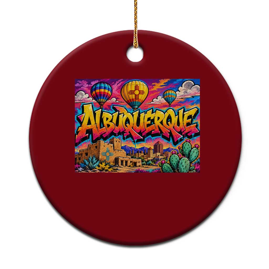 Albuquerque Hot Air Balloon Graffiti Street Art Ceramic Ornament New Mexico Festival Travel Pueblo City Skyline