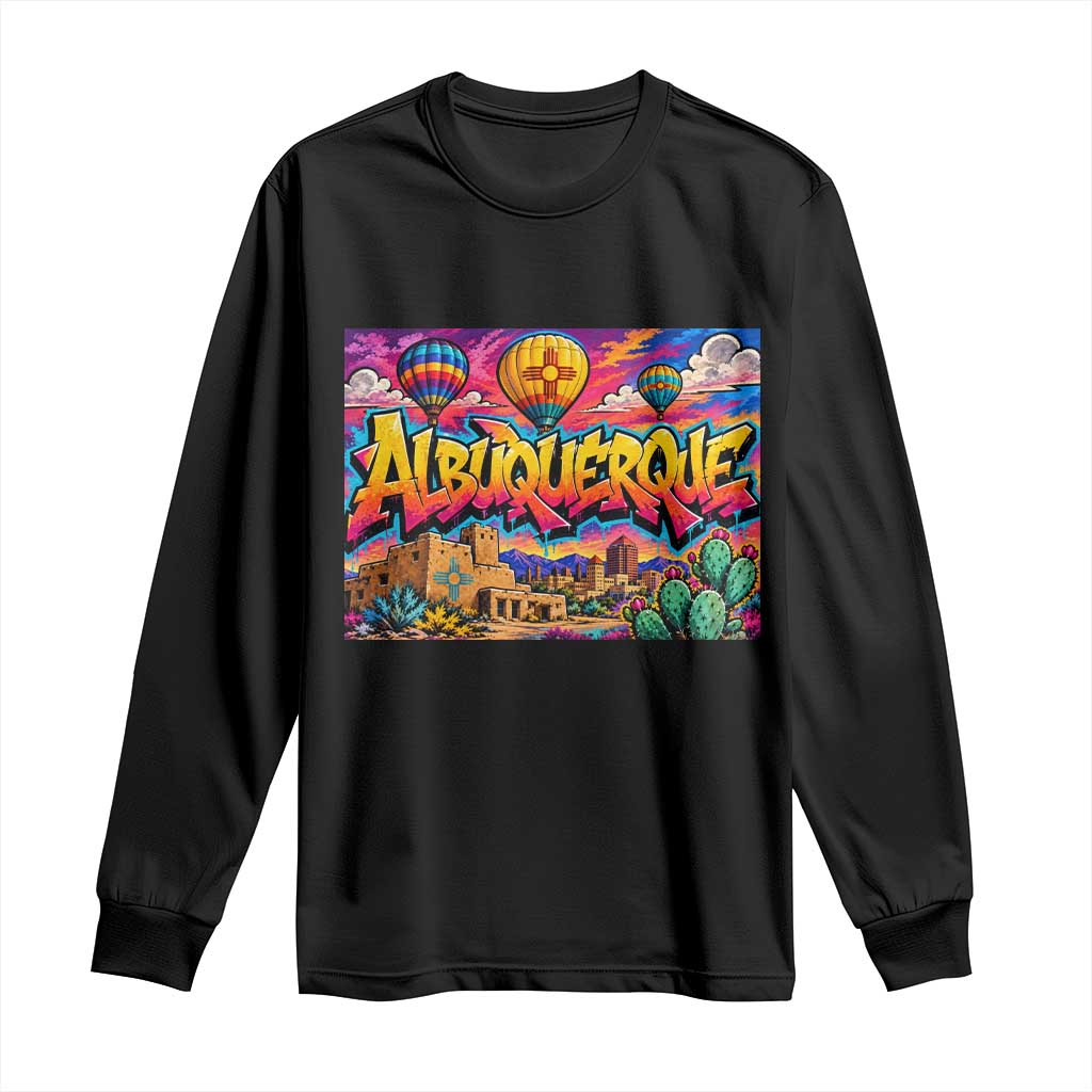 Albuquerque Hot Air Balloon Graffiti Street Art Long Sleeve Shirt New Mexico Festival Travel Pueblo City Skyline