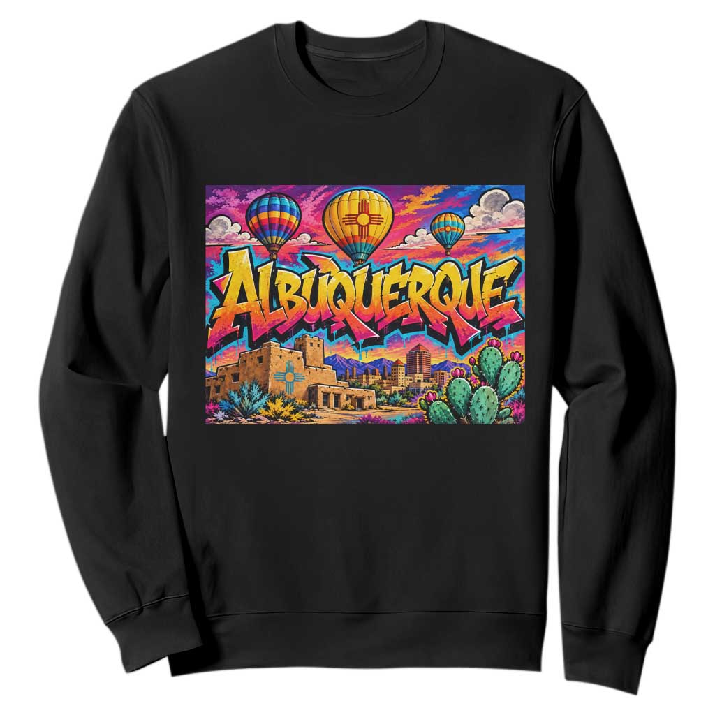 Albuquerque Hot Air Balloon Graffiti Street Art Sweatshirt New Mexico Festival Travel Pueblo City Skyline
