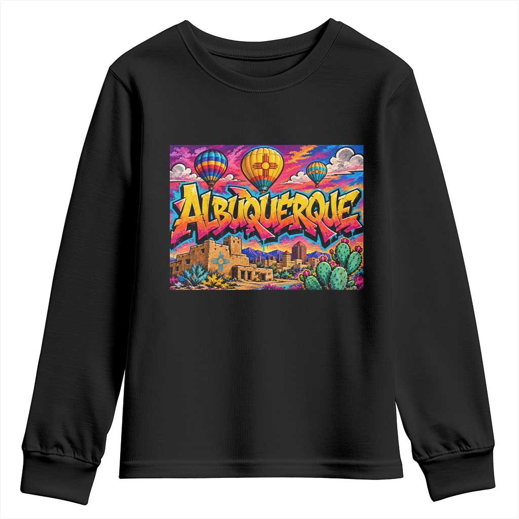Albuquerque Hot Air Balloon Graffiti Street Art Youth Sweatshirt New Mexico Festival Travel Pueblo City Skyline