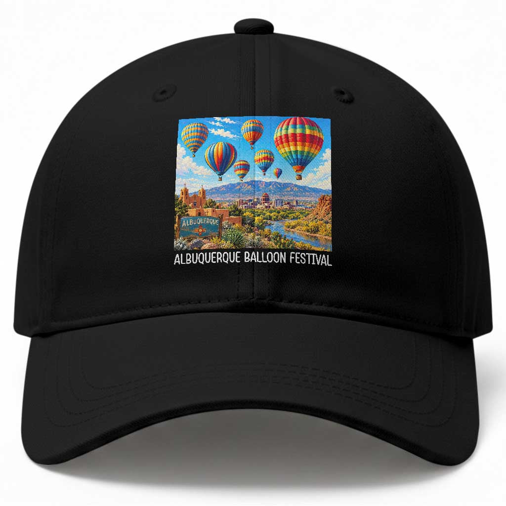 Albuquerque Balloon Festival Scenic Panorama Baseball Cap New Mexico Skyline Old Town Graphic