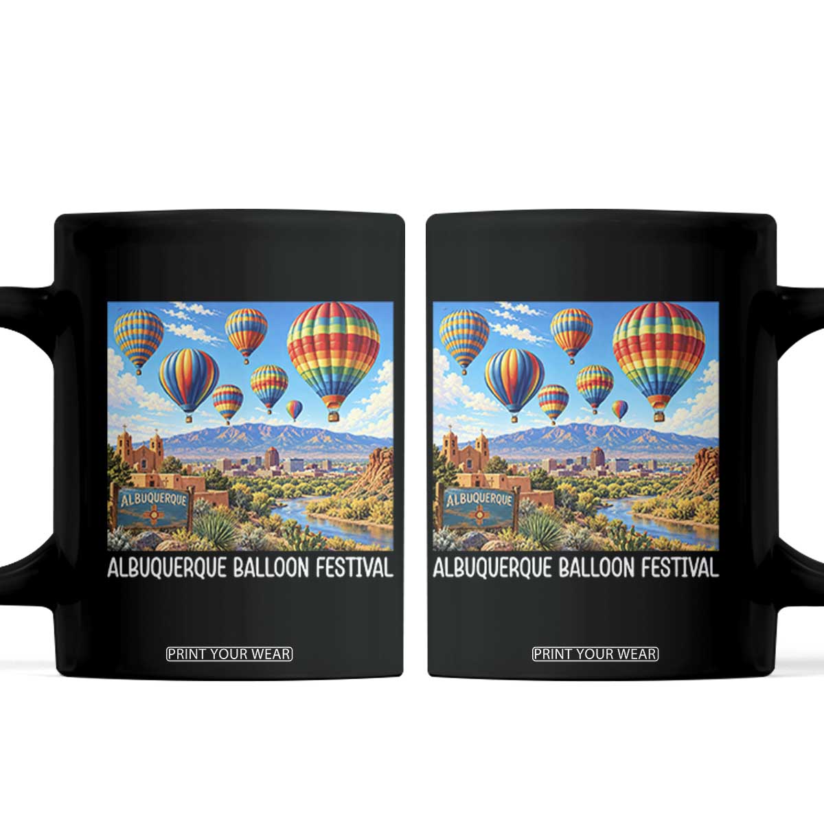 Albuquerque Balloon Festival Scenic Panorama Coffee Mug New Mexico Skyline Old Town Graphic