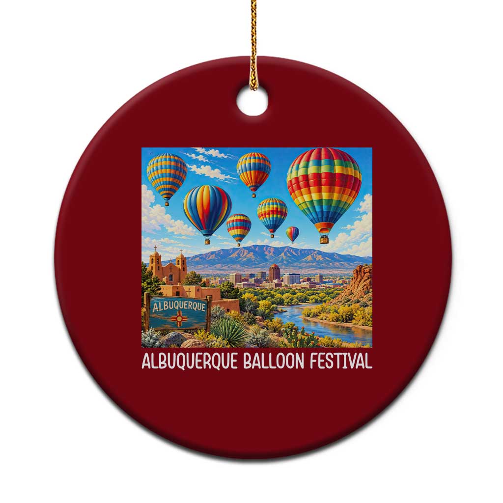 Albuquerque Balloon Festival Scenic Panorama Ceramic Ornament New Mexico Skyline Old Town Graphic
