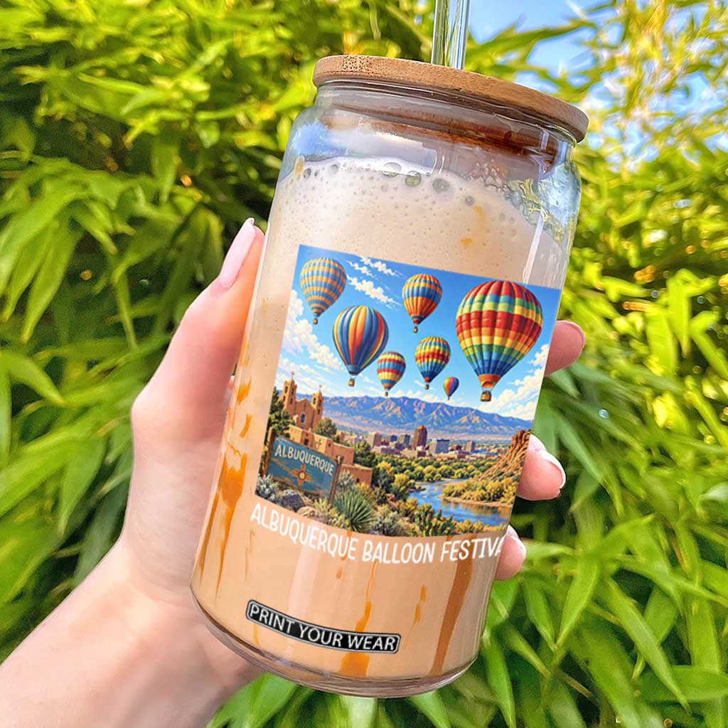 Albuquerque Balloon Festival Scenic Panorama Glass Can New Mexico Skyline Old Town Graphic