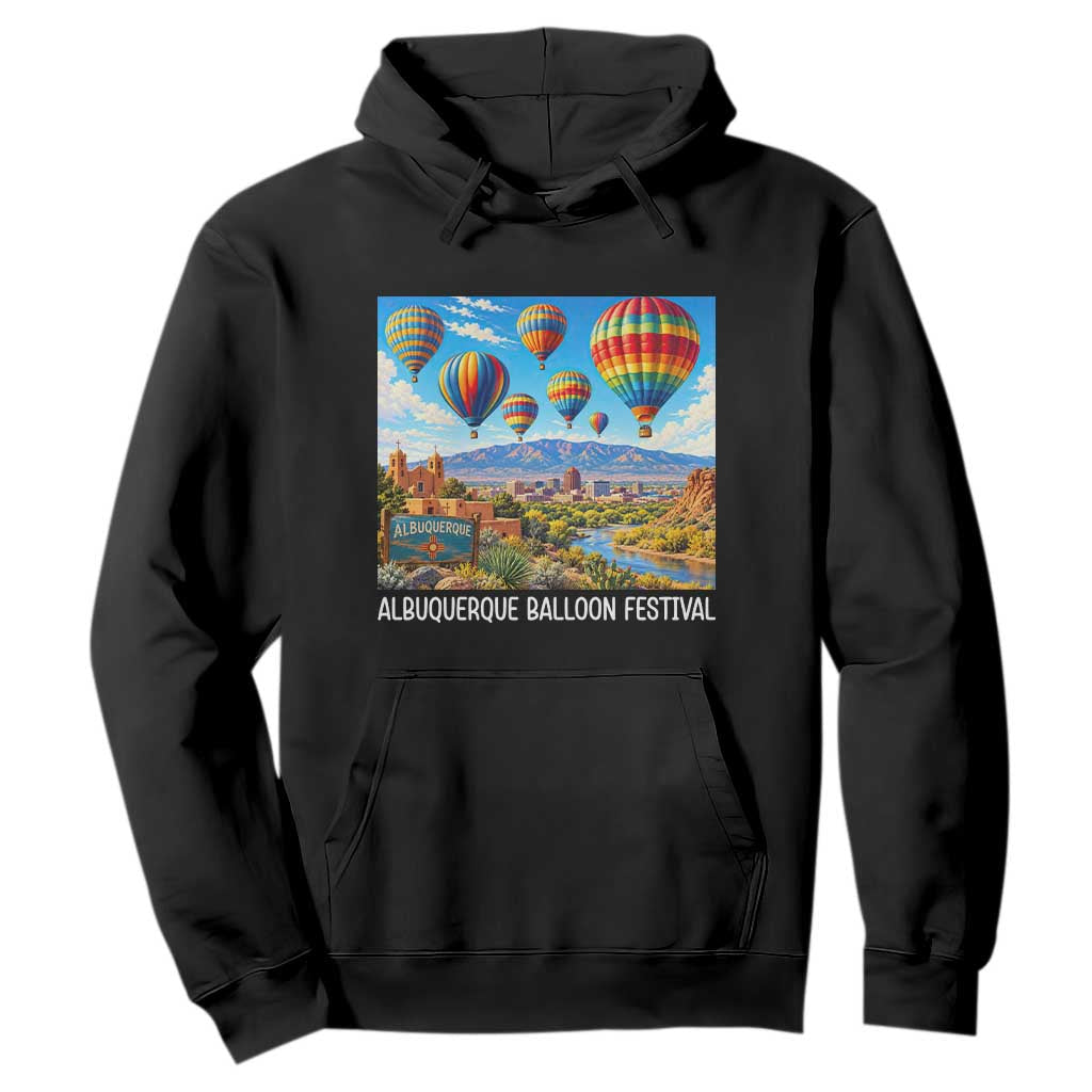 Albuquerque Balloon Festival Scenic Panorama Hoodie New Mexico Skyline Old Town Graphic