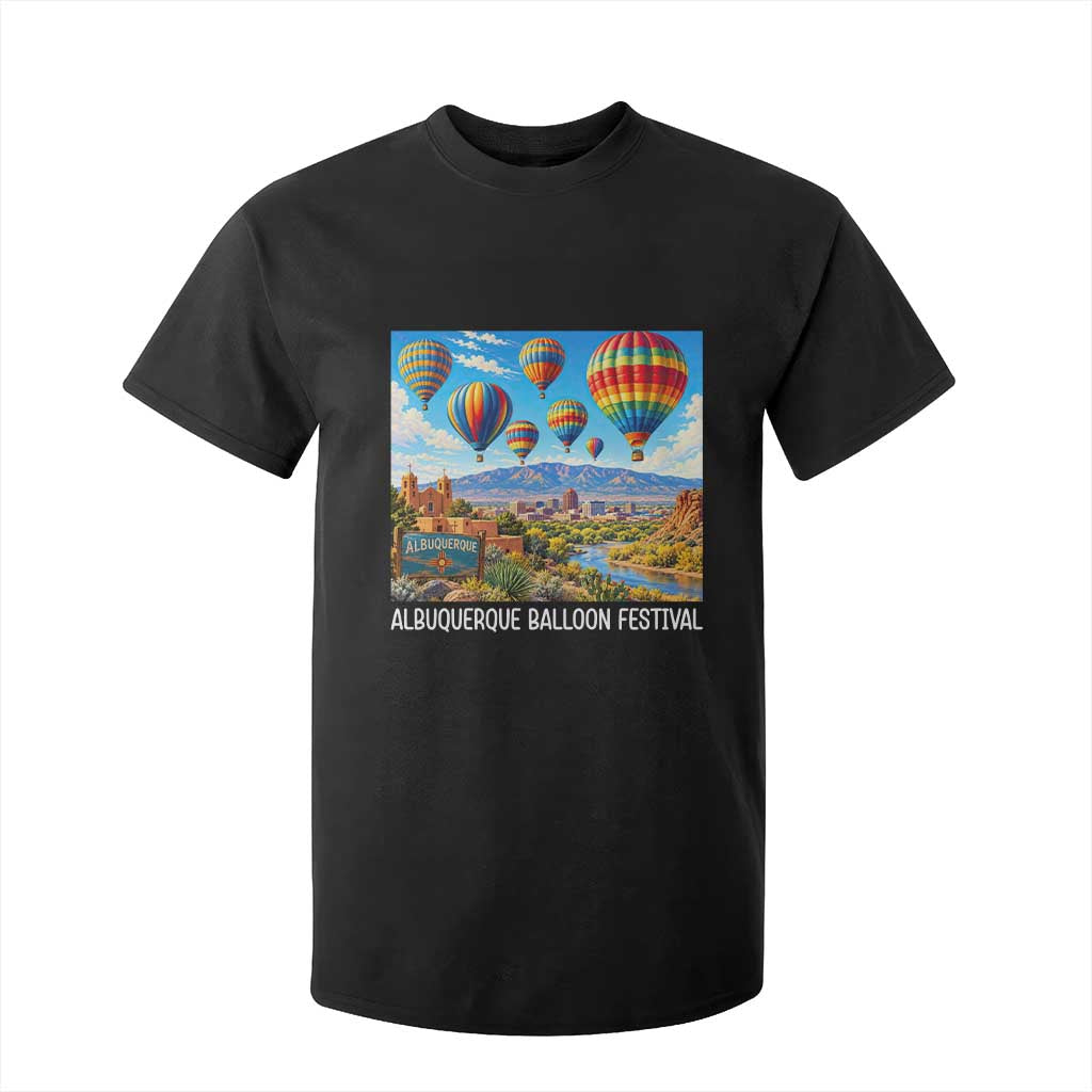 Albuquerque Balloon Festival Scenic Panorama T Shirt For Kid New Mexico Skyline Old Town Graphic