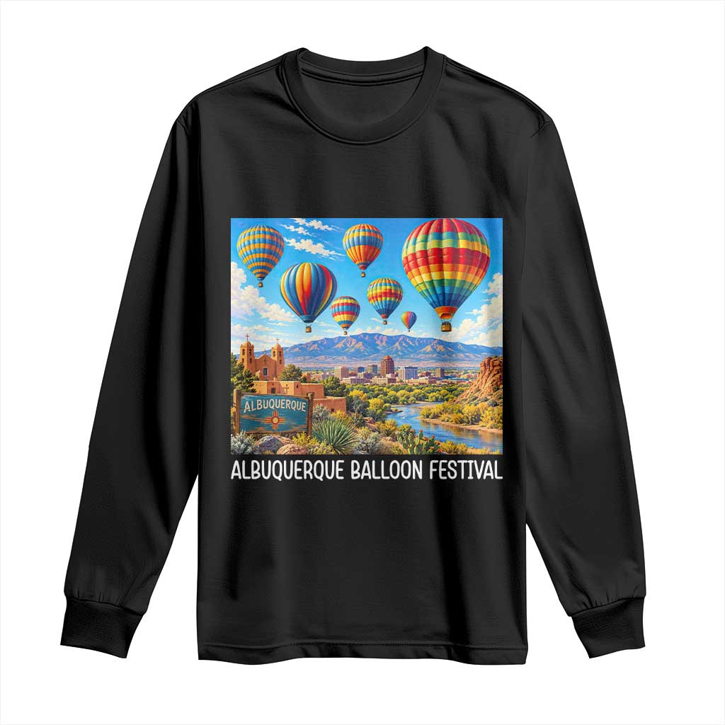Albuquerque Balloon Festival Scenic Panorama Long Sleeve Shirt New Mexico Skyline Old Town Graphic
