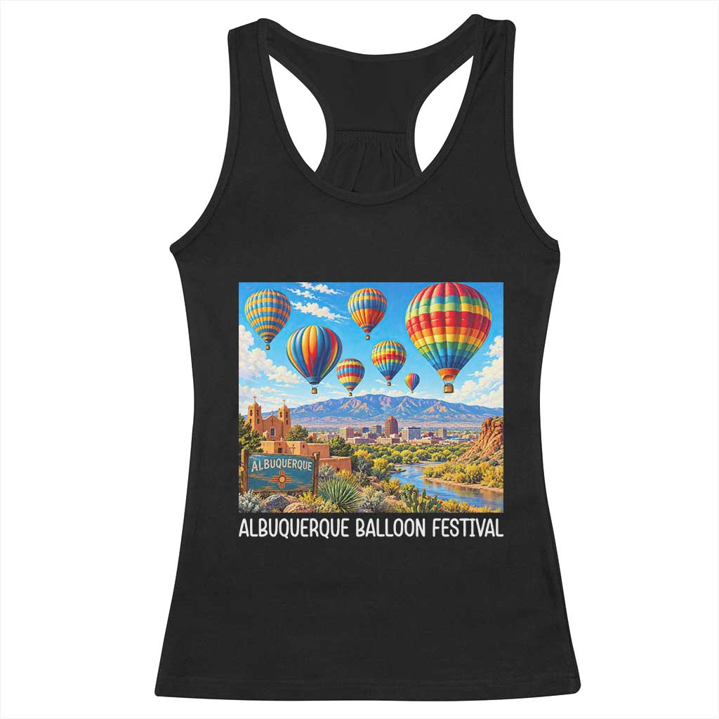 Albuquerque Balloon Festival Scenic Panorama Racerback Tank Top New Mexico Skyline Old Town Graphic