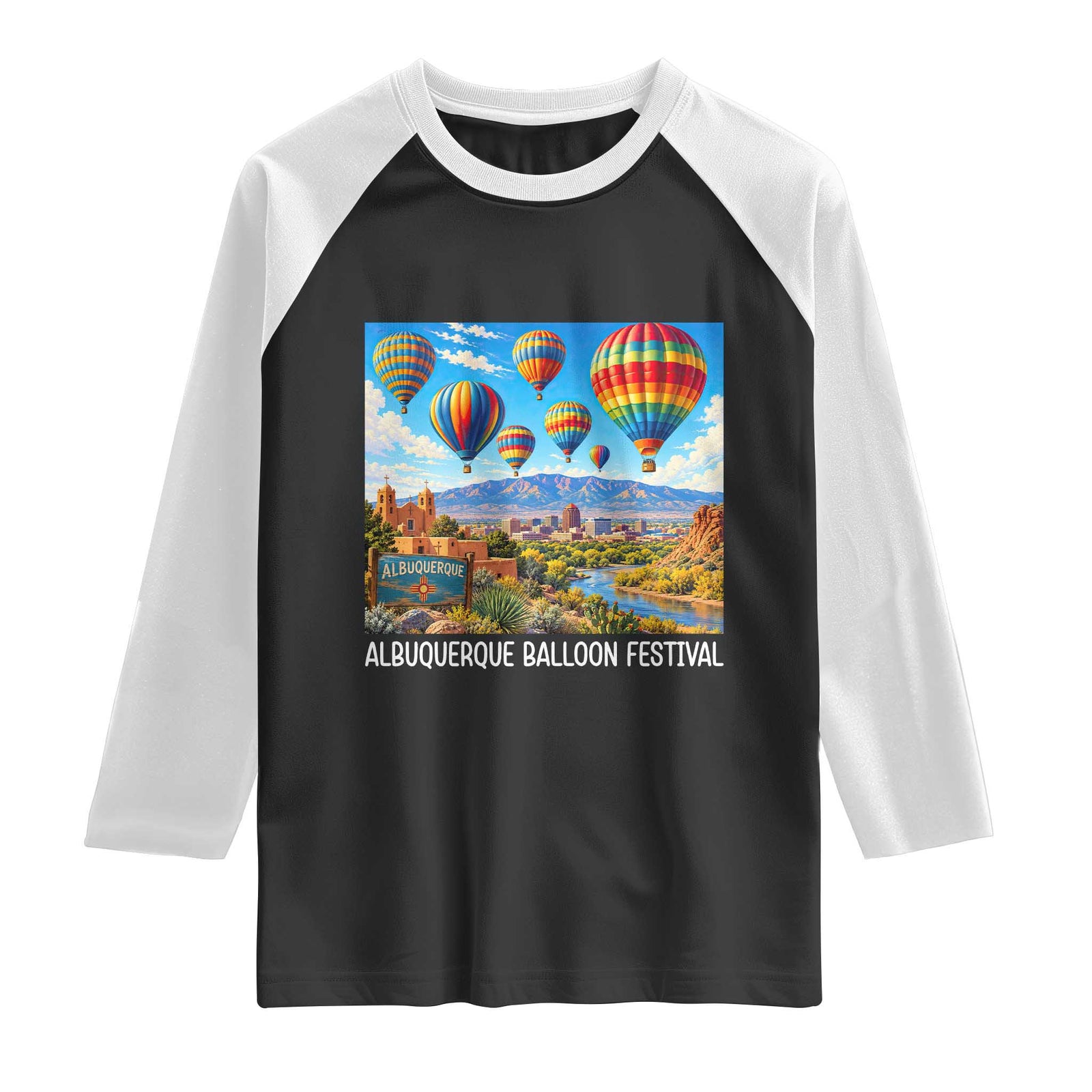 Albuquerque Balloon Festival Scenic Panorama Raglan Shirt New Mexico Skyline Old Town Graphic