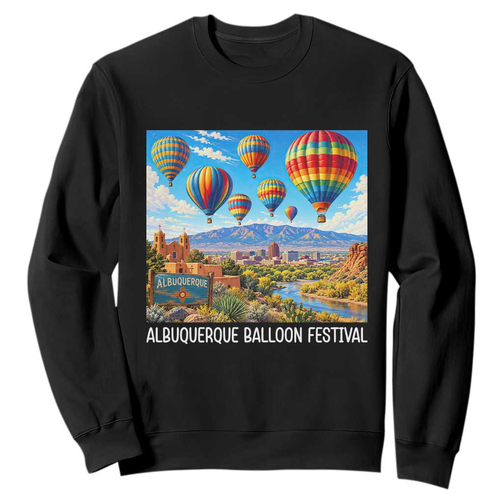 Albuquerque Balloon Festival Scenic Panorama Sweatshirt New Mexico Skyline Old Town Graphic