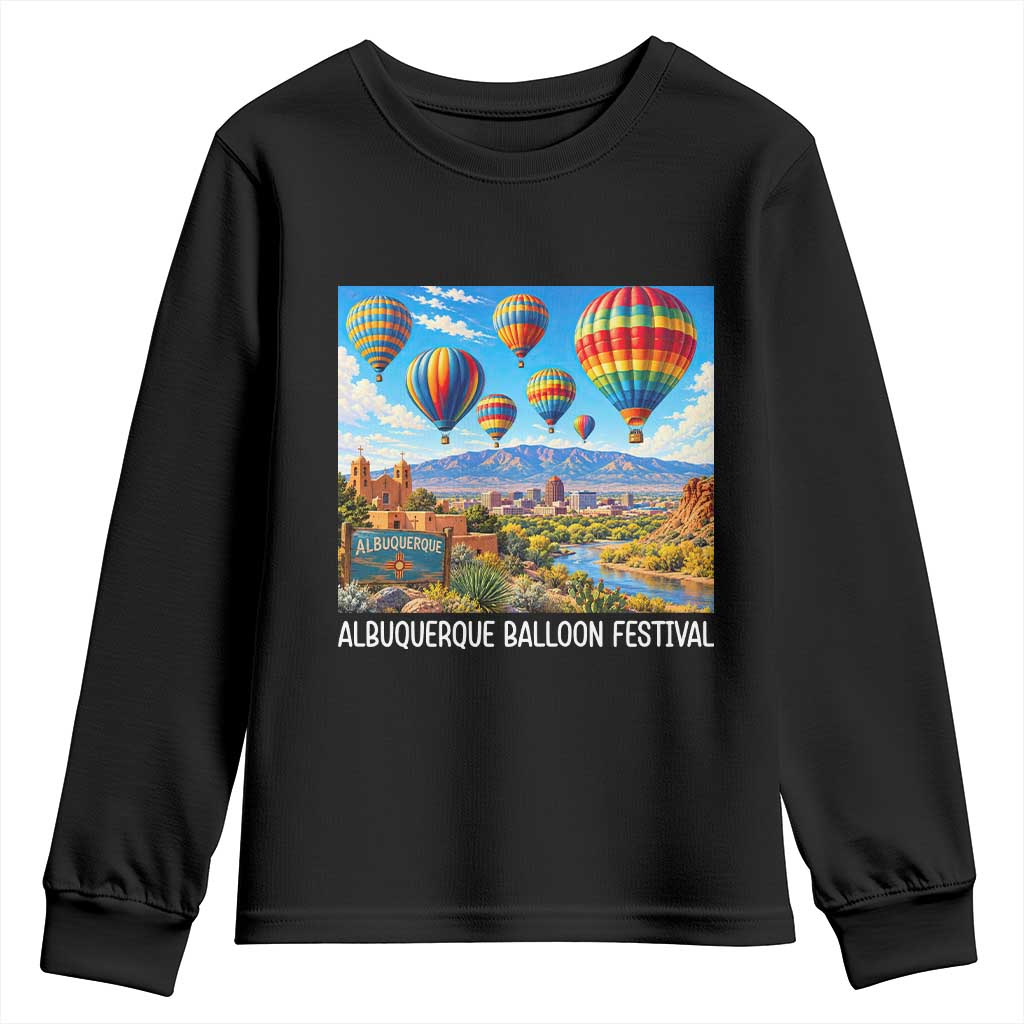Albuquerque Balloon Festival Scenic Panorama Youth Sweatshirt New Mexico Skyline Old Town Graphic