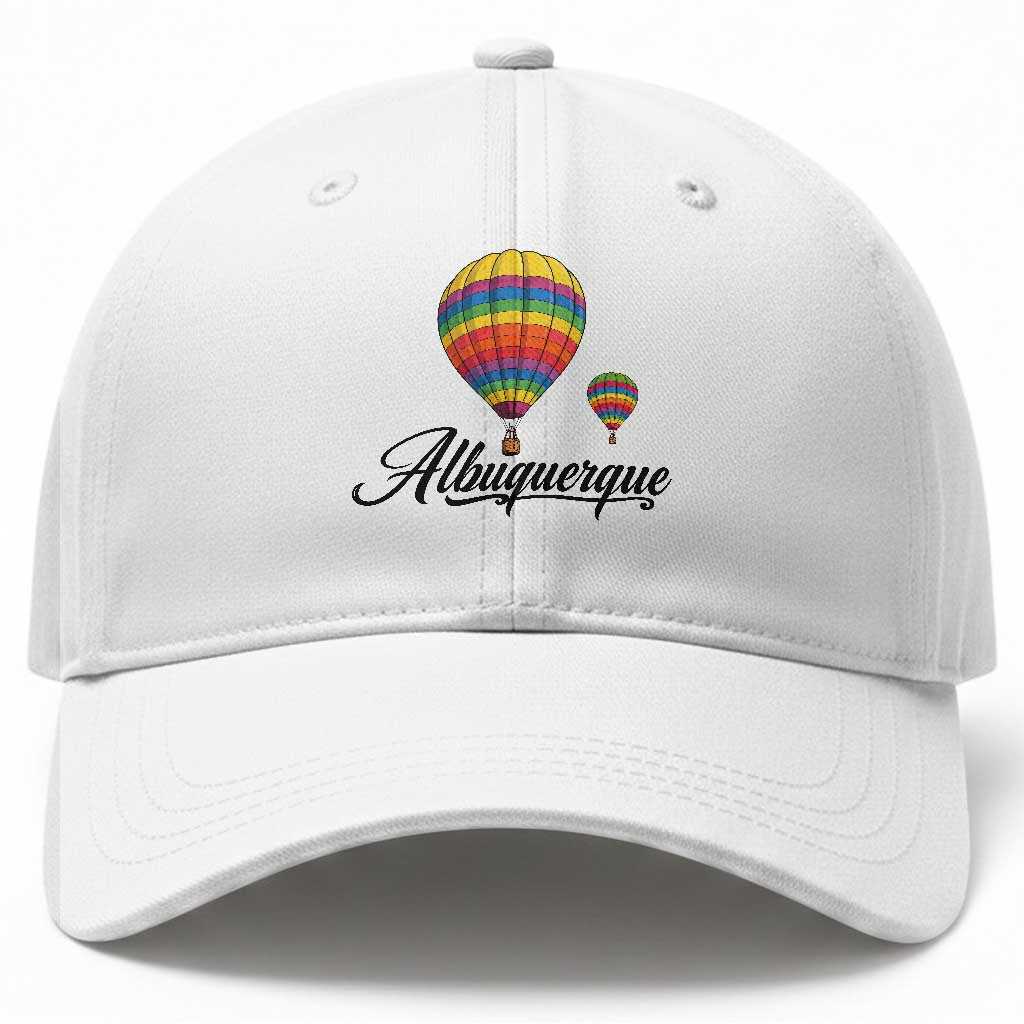 Albuquerque Rainbow Striped Hot Air Balloon Graphic Baseball Cap New Mexico Festival Trip