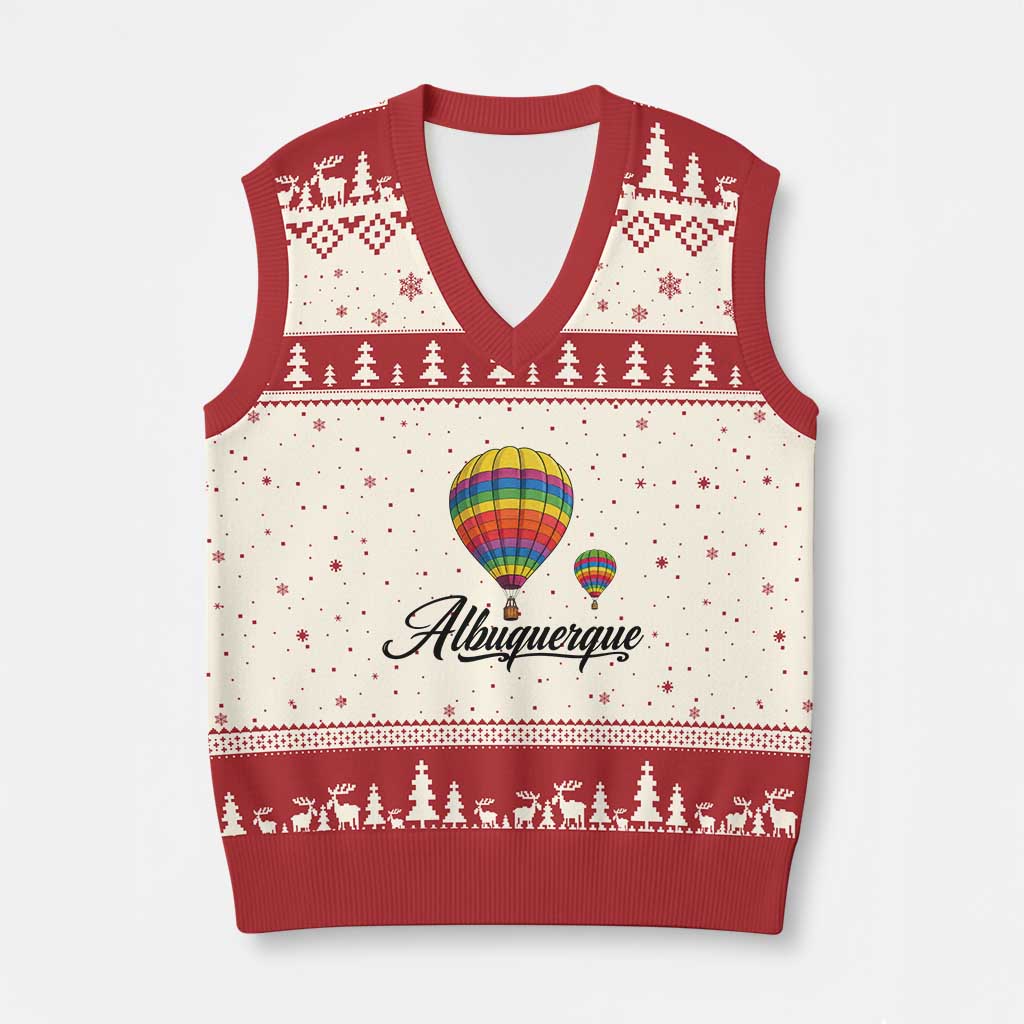Albuquerque Rainbow Striped Hot Air Balloon Graphic V-Neck Knit Sweater Vest New Mexico Festival Trip