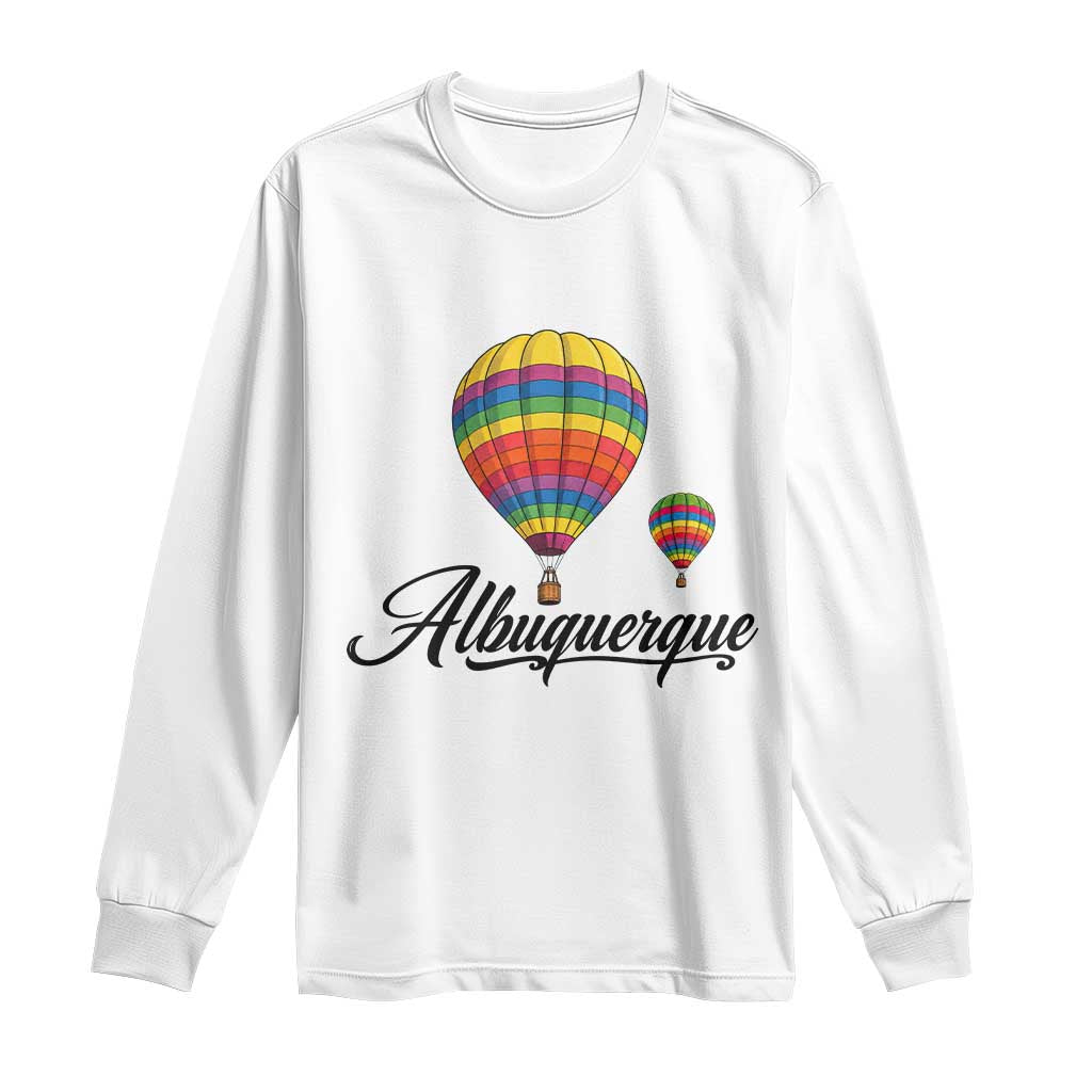Albuquerque Rainbow Striped Hot Air Balloon Graphic Long Sleeve Shirt New Mexico Festival Trip