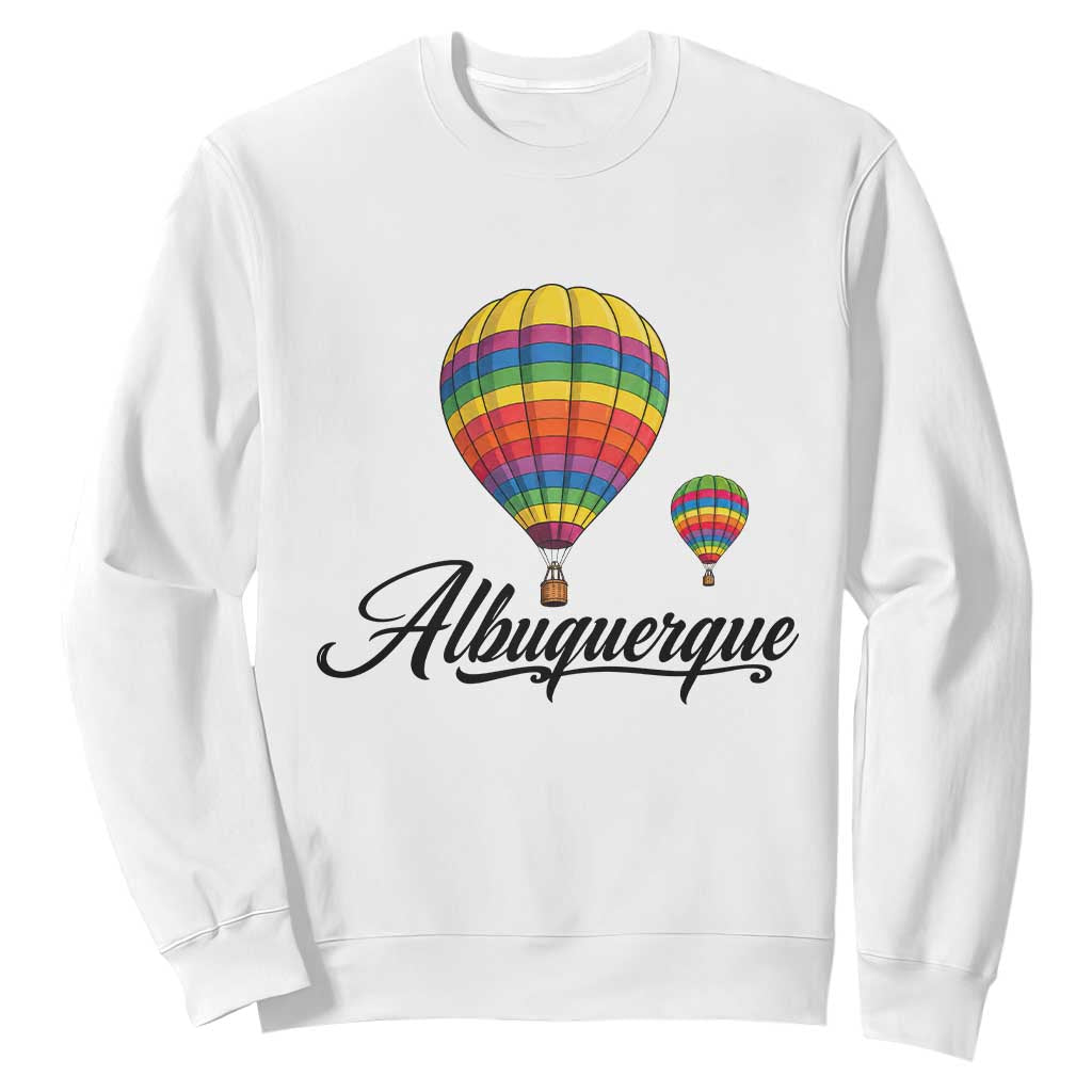 Albuquerque Rainbow Striped Hot Air Balloon Graphic Sweatshirt New Mexico Festival Trip