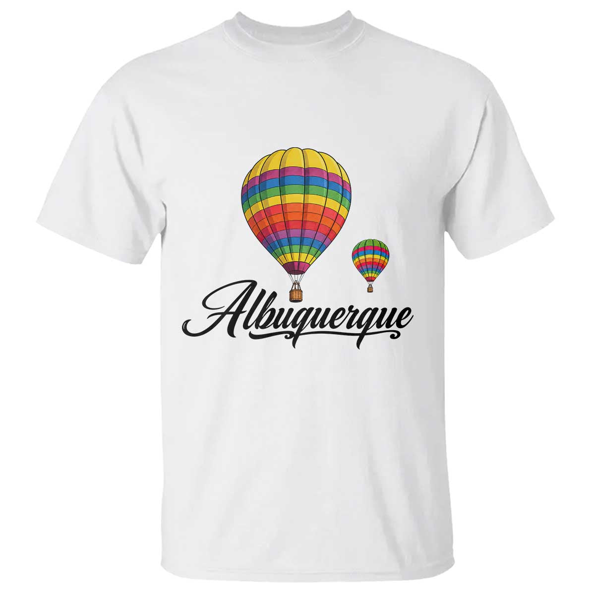 Albuquerque Rainbow Striped Hot Air Balloon Graphic T Shirt New Mexico Festival Trip