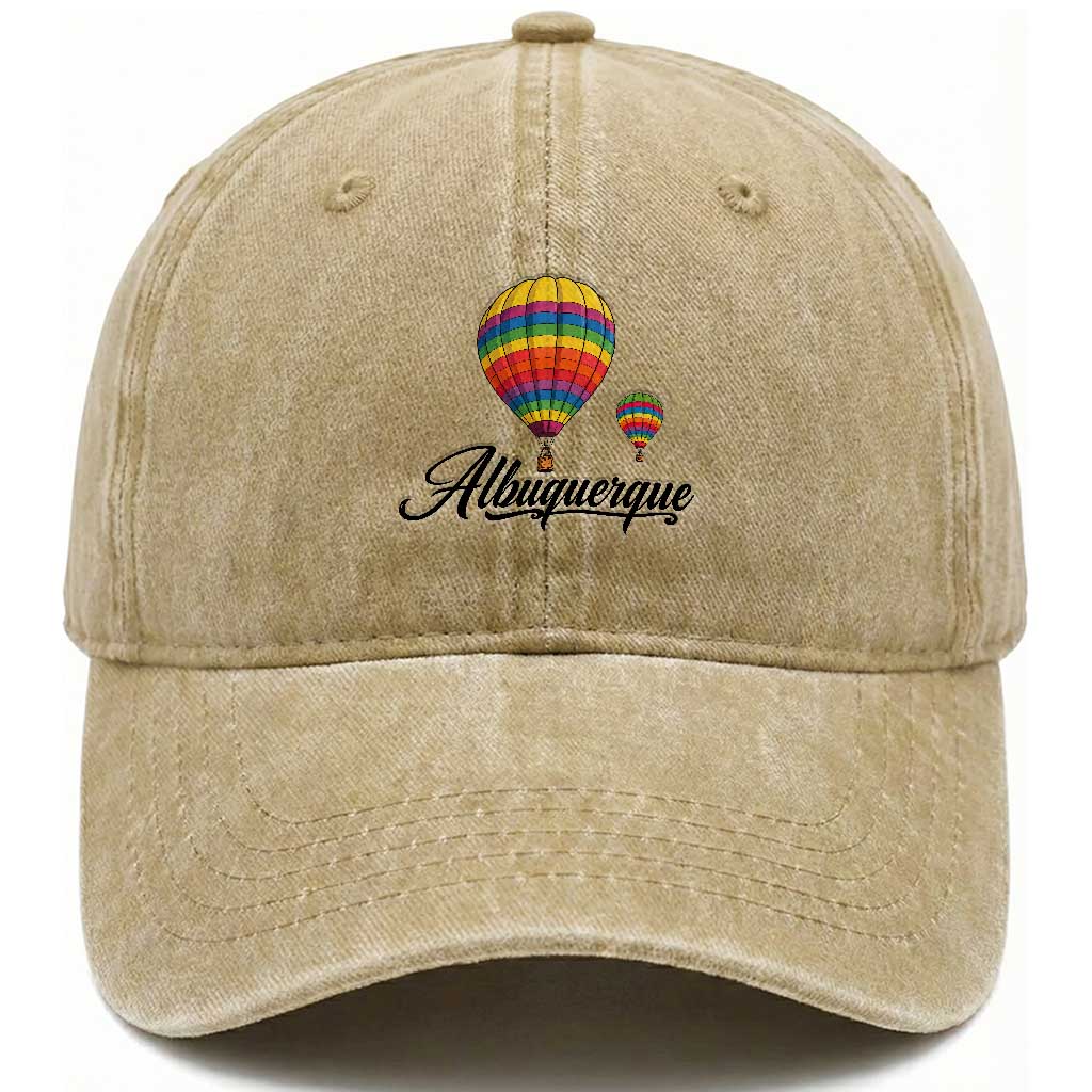 Albuquerque Rainbow Striped Hot Air Balloon Graphic Washed Cotton Baseball Cap New Mexico Festival Trip