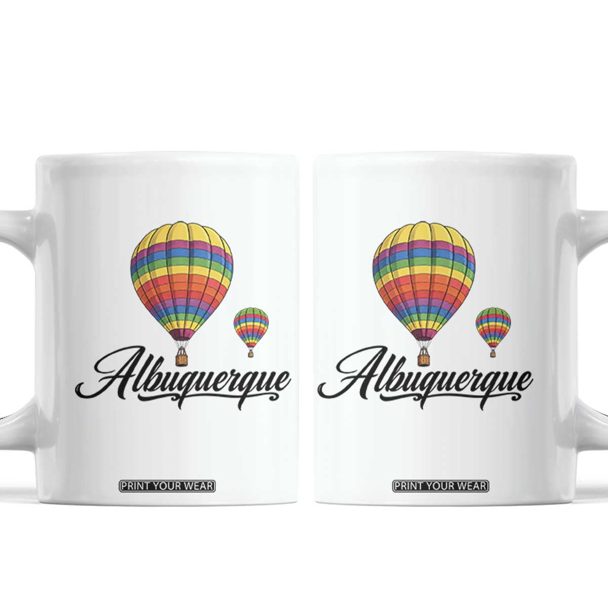 Albuquerque Rainbow Striped Hot Air Balloon Graphic Coffee Mug New Mexico Festival Trip